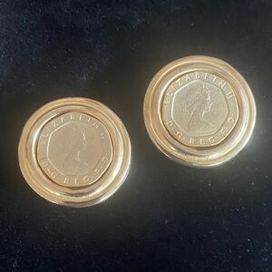 Vintage Queen Elizabeth II Gold Coin Clip On Earrings